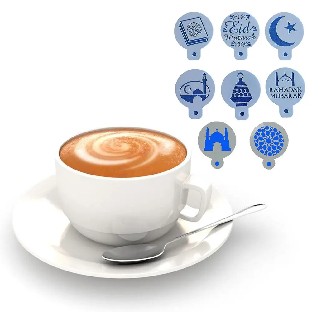 

8Pcs/set Muslim Holy Month of Ramadan Coffee Art Stencils Template Baking Cupcake Biscuit Decoration Tools Accessories