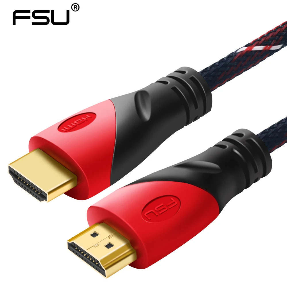 Высокая скорость HDMI кабель позолоченный Соединитель с красный, черный и белый сетки 1080 P, 0,5 м, 1 м, 1,5 2 3 5 8 10 15