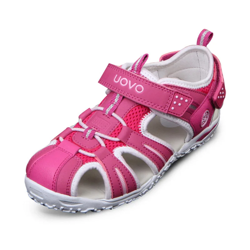 Uovo для мальчиков летняя обувь на высоких каблуках; Sapato Menina на плоской подошве детские сандалии, для девочек пляжные сандалии Размеры 24-35
