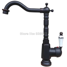 Кухня Раковина бассейне кран/одно отверстие на бортике черный масло втирают Бронзовый Керамика Одной ручкой 360 Поворотный смесители wnf334