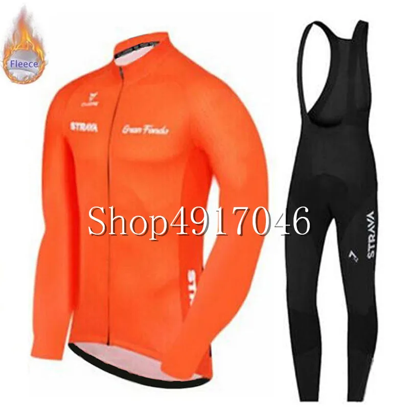 

STRAVA Winter men Thermal Fleece Cycling jersey bib pants set ropa ciclismo invierno bicycle clothing Warm bike Clothes Suit