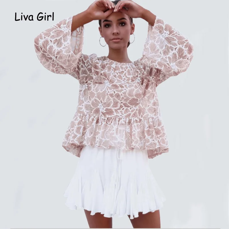

2017 NEW Elegant Lace Blouse Autumn Winter Women Long Sleeve Loose Tops Ladies Amazing Ruffle Shirt Sexy Blusa