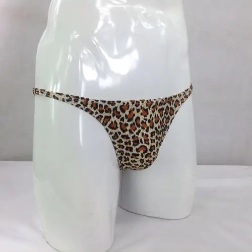 

Mens String Bikini Stripe Jersy nylon Spandex G3774 Narrow Waist Leopard Swimsuit Fabric