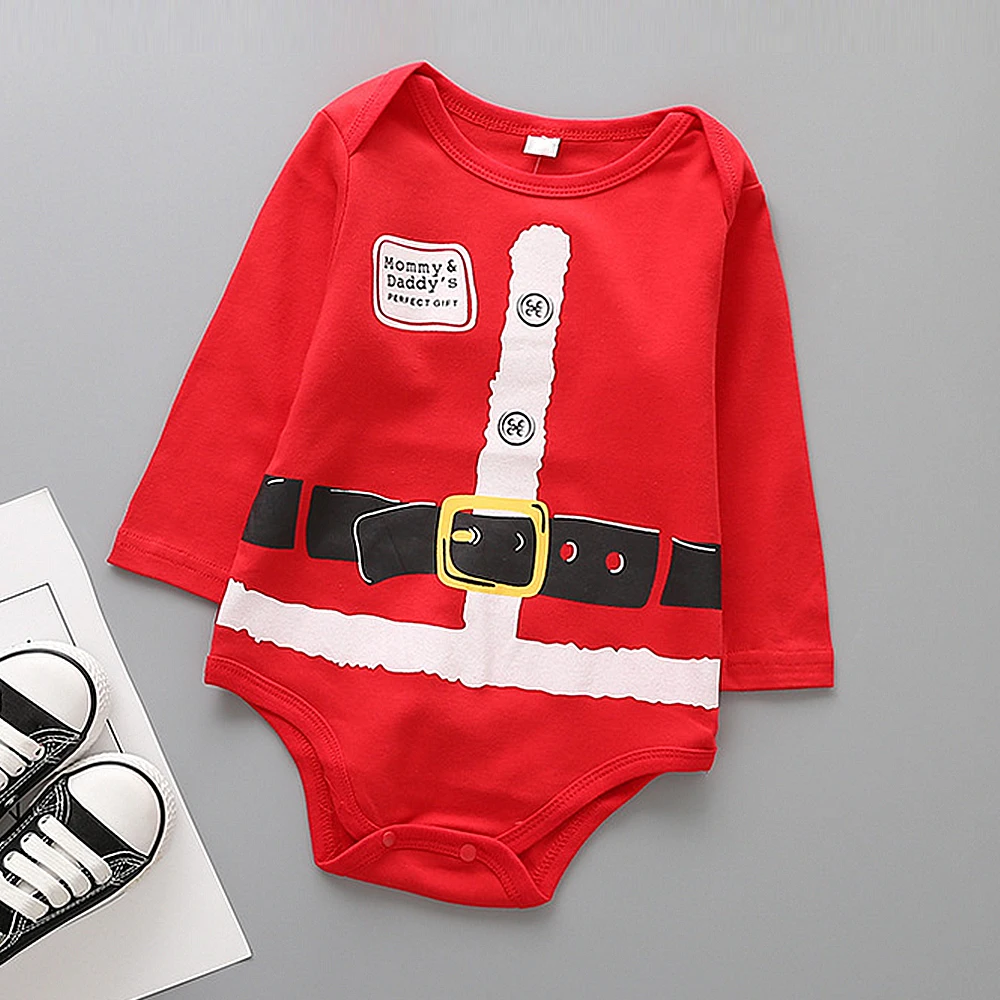 Рождественский костюм для новорожденных с длинными рукавами; комбинезоны с Санта-Клаусом; детская одежда; Осенняя красная одежда для маленьких мальчиков и девочек; новогодний костюм - Цвет: Красный