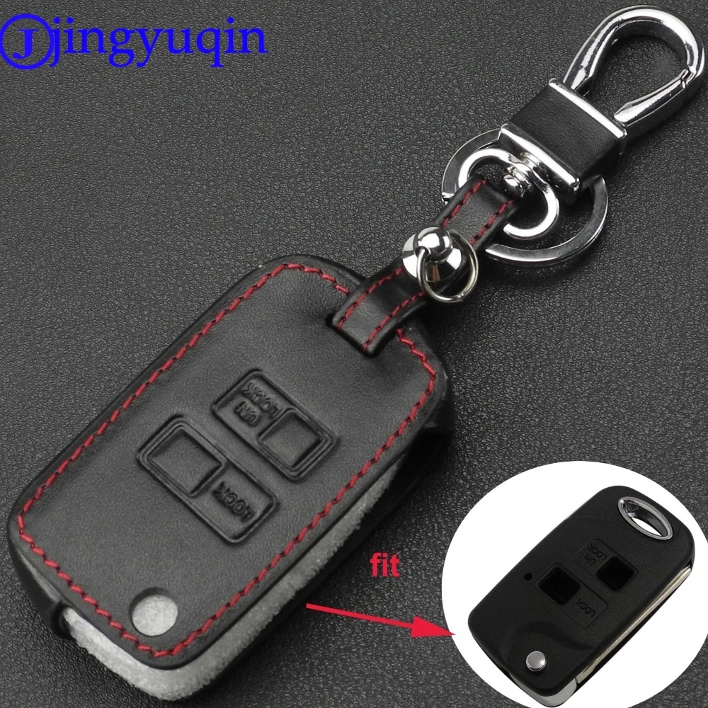 

jingyuqin Leather 2 Buttons Car Key Cover Cases Leather For Toyota Yaris Carina Corolla Avensis Switch Holder
