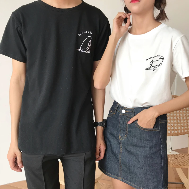 

Ulzzang Harajuku funny Cartoon Print summer women men t shirt couple friends short sleeve 2019 korean vogue white cotton clothes