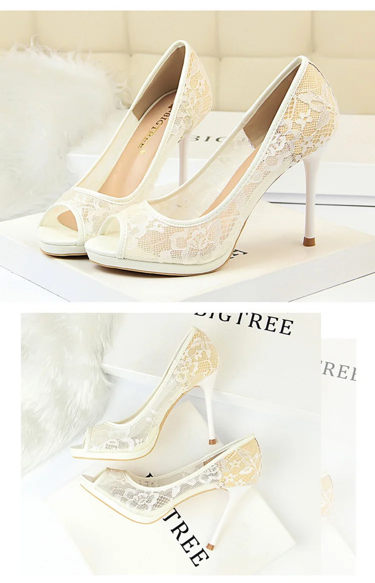 Scarpe donna/женские туфли-лодочки с открытым носком; туфли на платформе на высоком каблуке-шпильке; кружевные свадебные туфли; пикантные женские туфли для ночного клуба