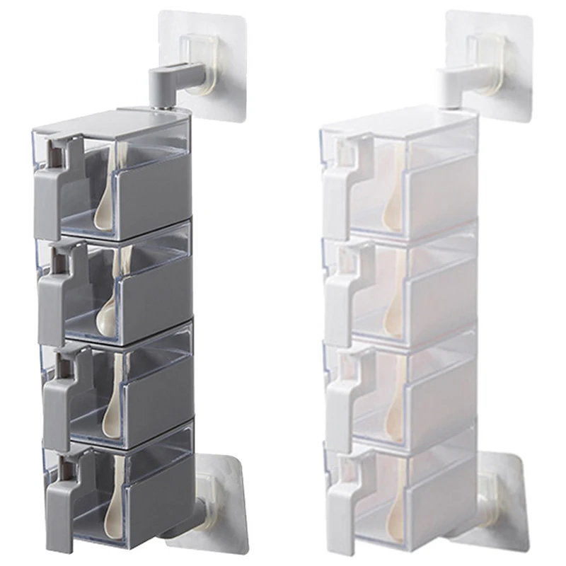 

4-Layers Hanging Spice Boxes Practical Wall Mount Rotating Spice Salt Pepper Jar Creative Kitchen Condiment Herb Spice Tools