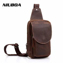 NIUBOA Retro Pecho Cuero Genuino Bolsos de Cuero de Estilo Euro Hombres de Hombro Pequeña Bolsa de Turba Bolsillos Casual Crossbody Mensajero Paquete