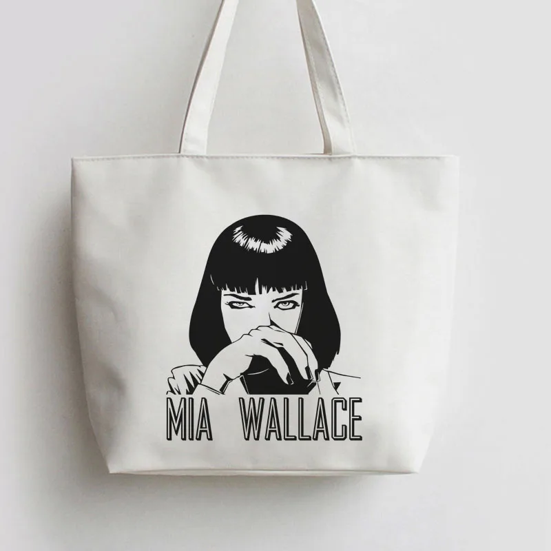 

Mia Wallace Japanese Anime Canvas Tote bags Cartoon Shopping bag Reusable Shopper Grocery Bag GA576