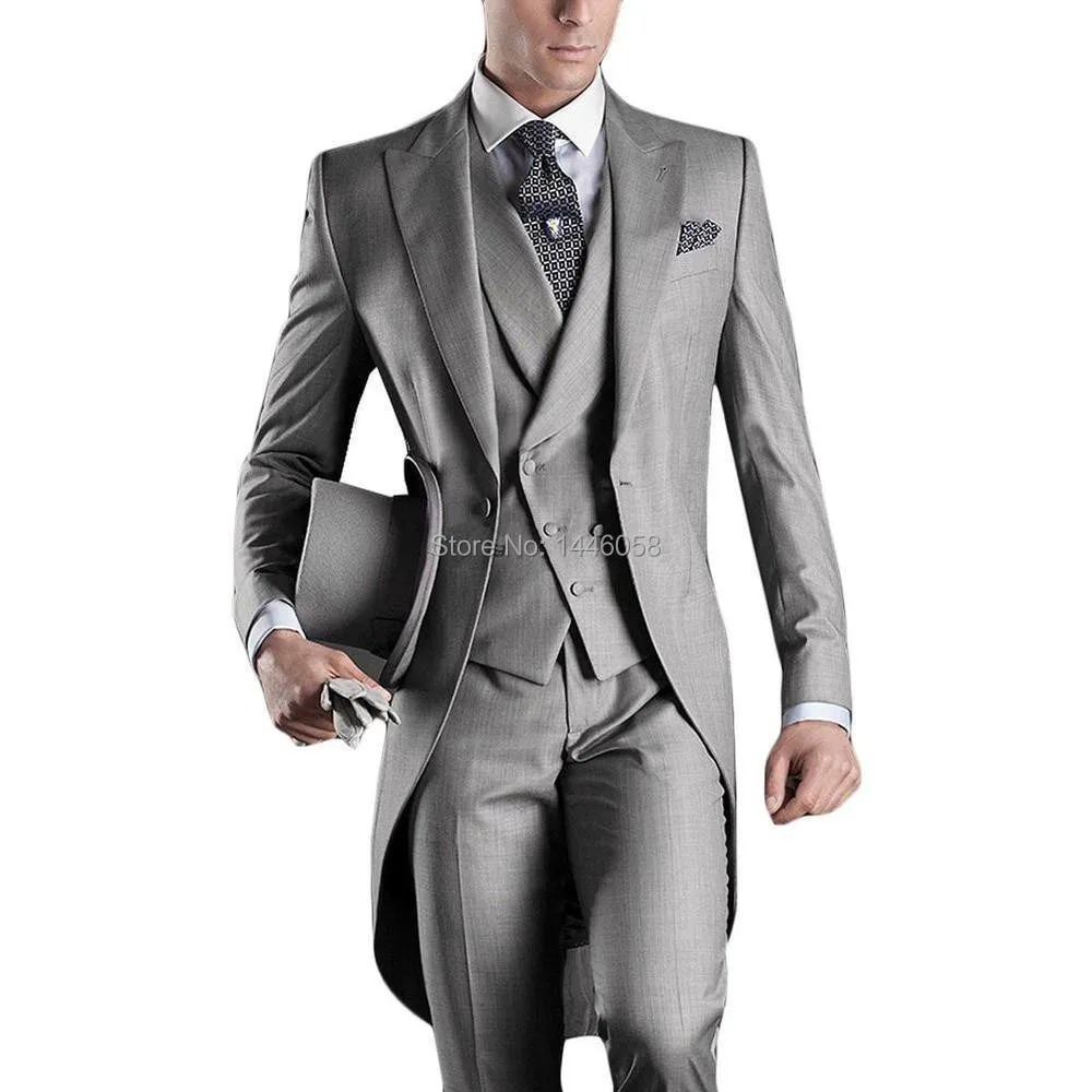 Лидер продаж ; мужские костюмы на заказ итальянская фрак серый свадебные костюмы для мужчин жених мужские костюмы для смокингов(куртка+ брюки+ жилет