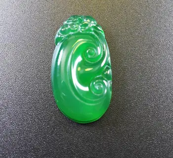 

Ice seeds green chalcedony longevity men's and women's agate jade necklace pendant