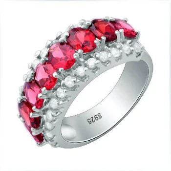 

2017 Qi Xuan_Elegant Dark Red Stone Woman Fashion Rings_S25 Solid Sliver Flower Finger Rings_Manufacturer Directly Sales