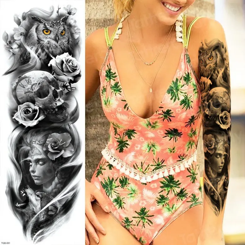 men temporary tattoo full arm sleeve temporary lion tattoos large king tattoo long sleeve sexy fake tatoo boys waterproof black