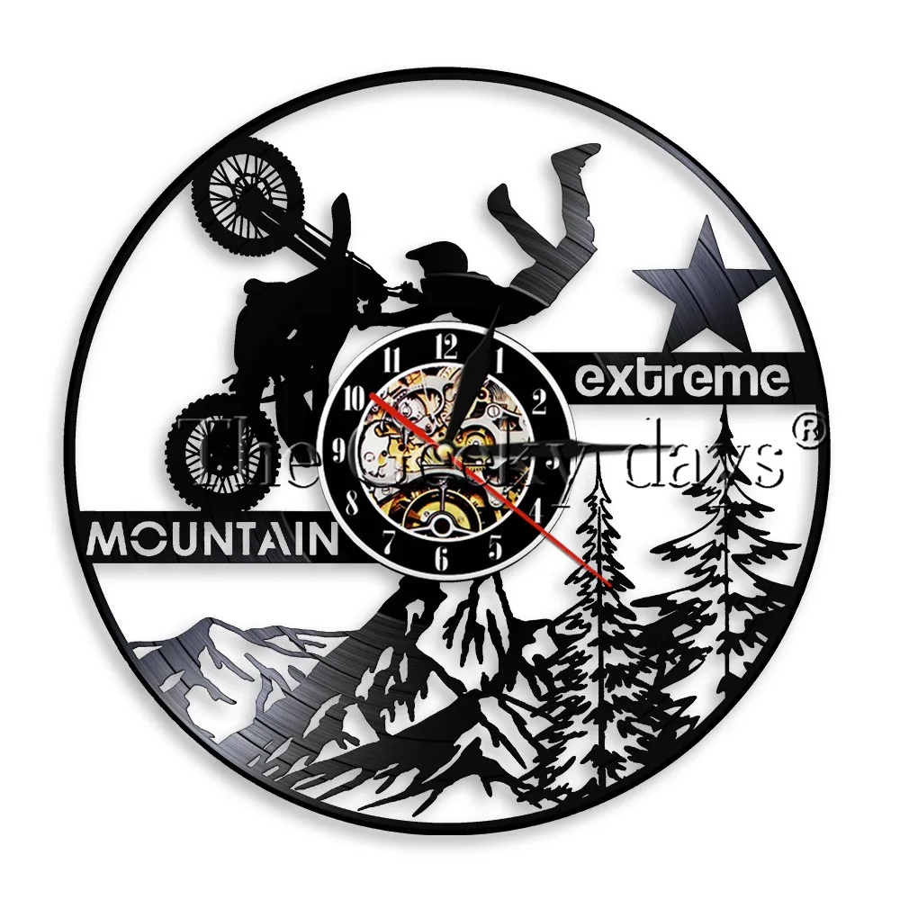 

1Piece Extreme Mountain Motorsport Riding Vinyl Record Wall Clock Very Cool Fierce Motorbike Contemporary Watch Time Wall Clock