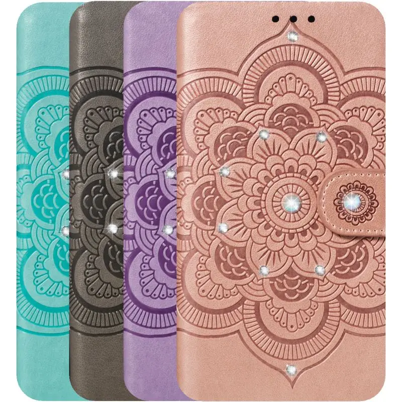 

Luxury Leather Cover Datura Case For Frame LG V40 G8 G8S ThinQ Stylo 5 4 Card Slot Bling Diamond Mandala Lady Phone Wallet DP13H