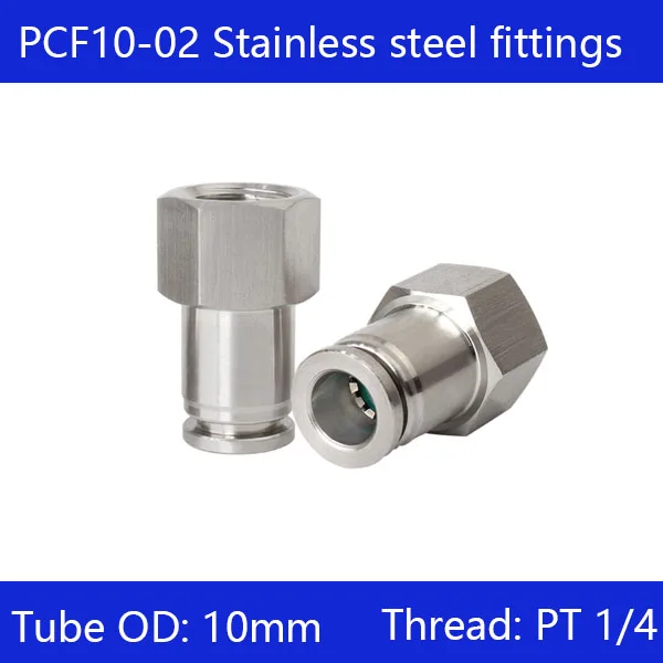 

Free shipping 10 pcs/lot 10mm to 1/4" PCF10-02,304 Stainless Steel Straight Female Connector