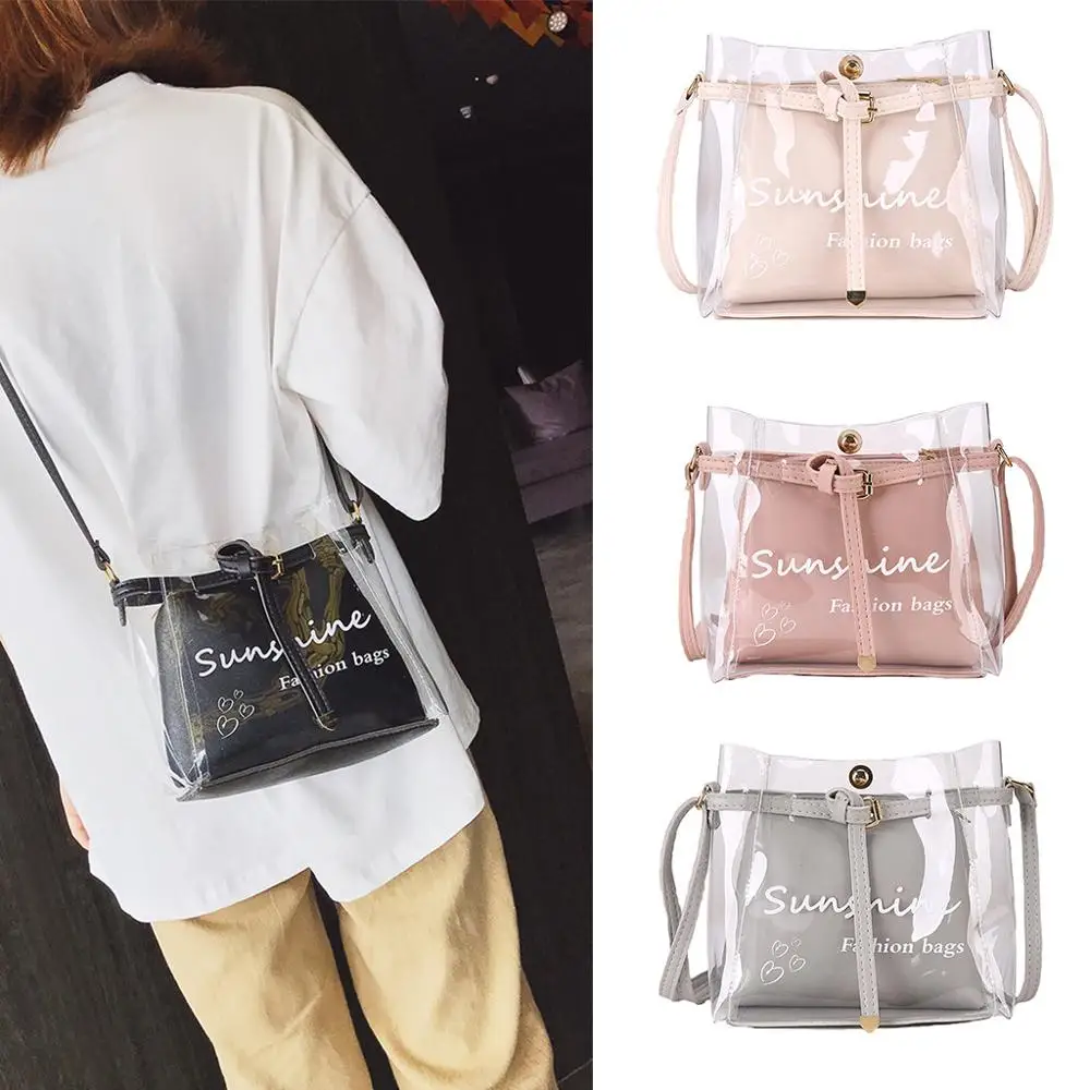 

Women Summer Small Bag Transparent Jelly Bag Wild Simple Shoulder Bag Set 2pcs