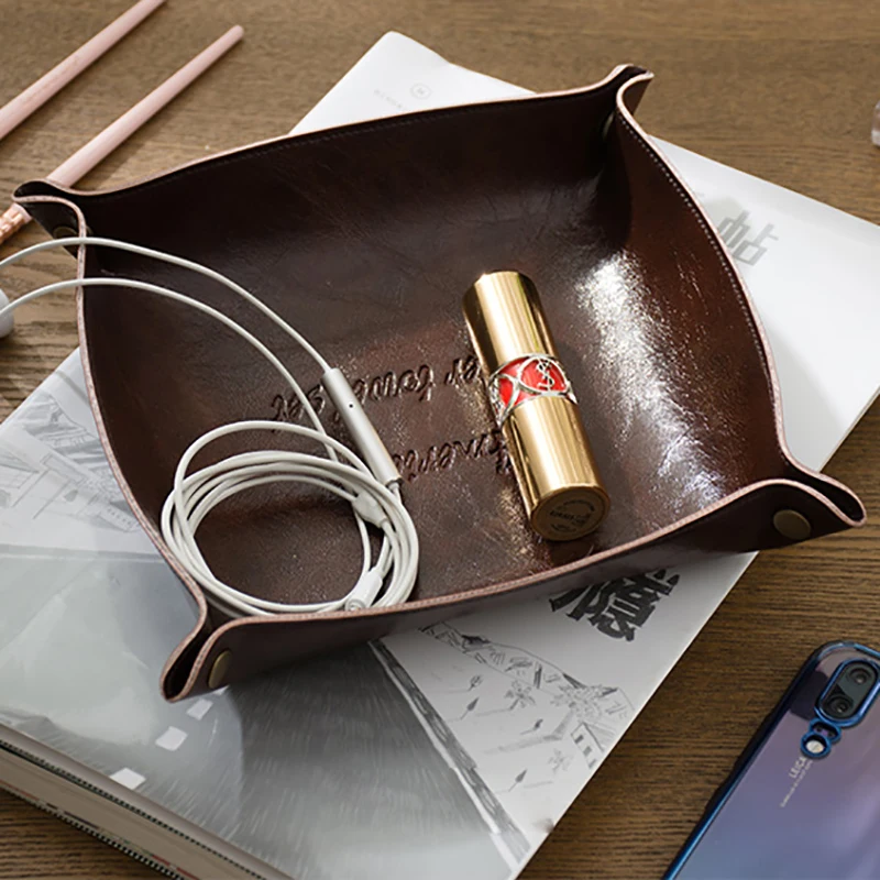 Creative American Leather Cosmetic Storage Box Retro Key Jewelry Lipstick Brush Makeup Office Articles Tray Sundries Organizer