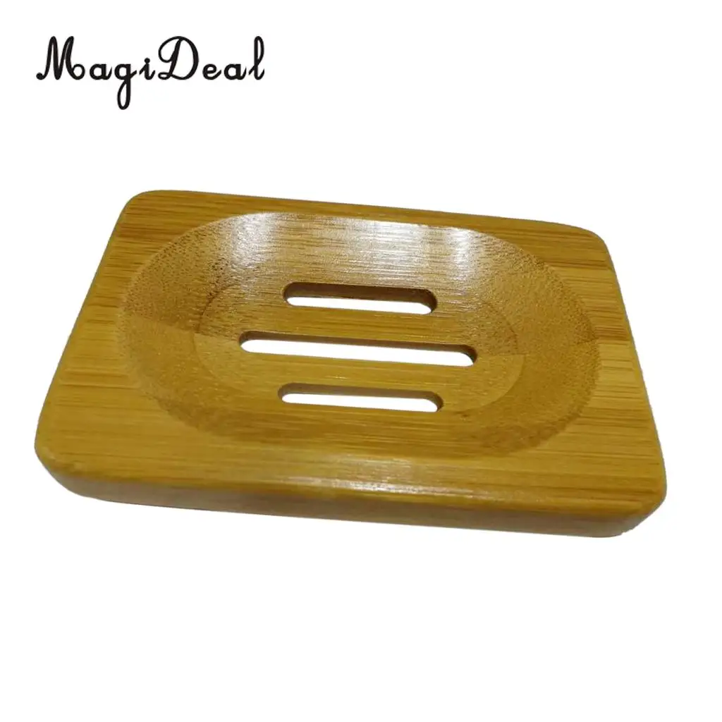 MagiDeal Bamboo Soap Holder Dish Bathroom Shower Storage Support Plate Stand Handmade