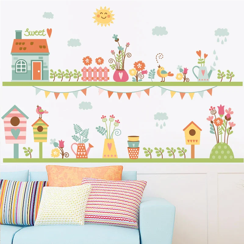 Sweet Home Bird House Wall Stickers Flower Fence Skirting Line Flora Home Decor Furniture PVC Nursery Kids Room Mural DIY Poster Sweet Home Bird House Wall Stickers Flower Fence Skirting Line Flora Home Decor Furniture PVC Nursery Kids Room Mural DIY Poster