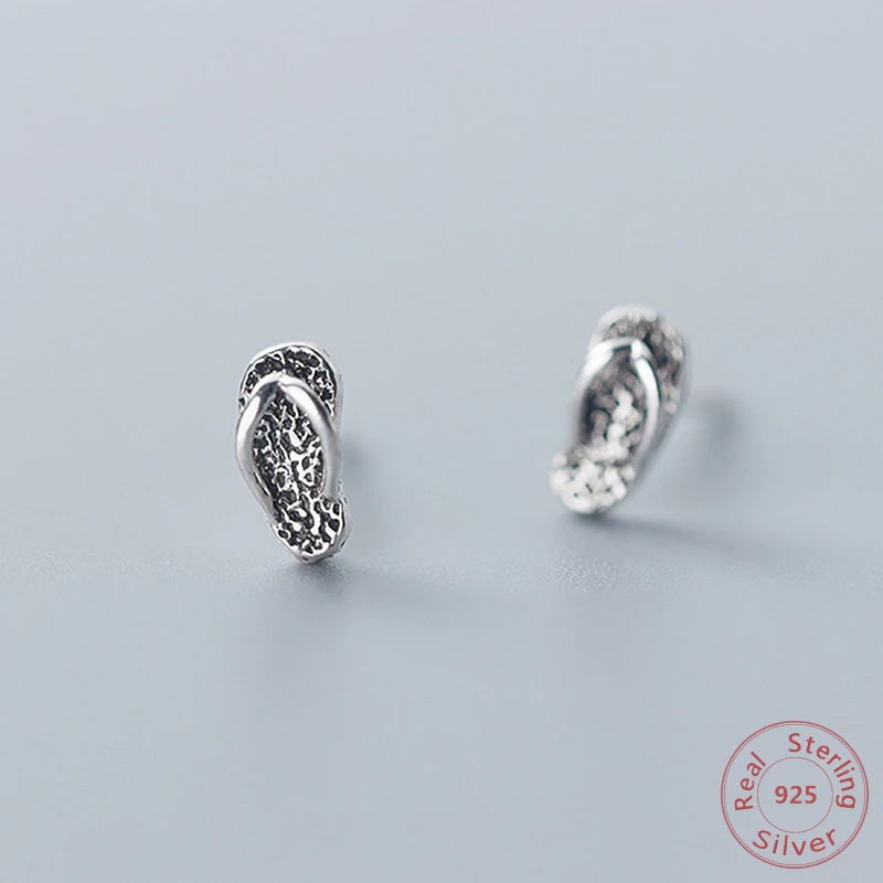 

Personality Flip Flops Small Ear Stud S925 Sterling Silver Earrings For Woman Vintage Simple Friendship Girls Gift Jewelry
