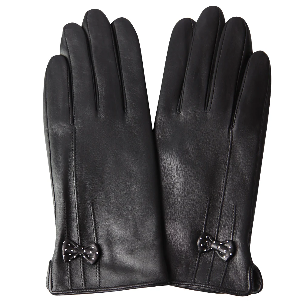 Winter Keep Warm Plus Velvet Thicken Woman Genuine Leather Gloves Windproof Driving Sheepskin Gloves Female Touchscreen L18003NC