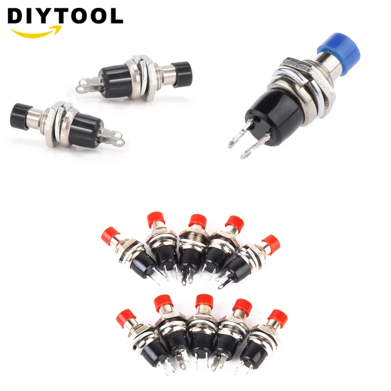 

5PCS PBS-110 ON/OFF Push Button Red Black Blue Mini Lockless Momentary Switch normally open switch