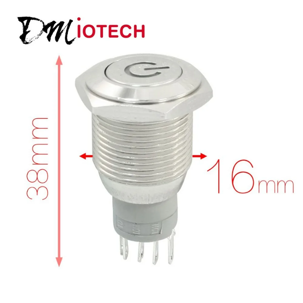 

16mm 12V Blue Ring LED Light Stainless Locking Pushbutton Switch NO NC