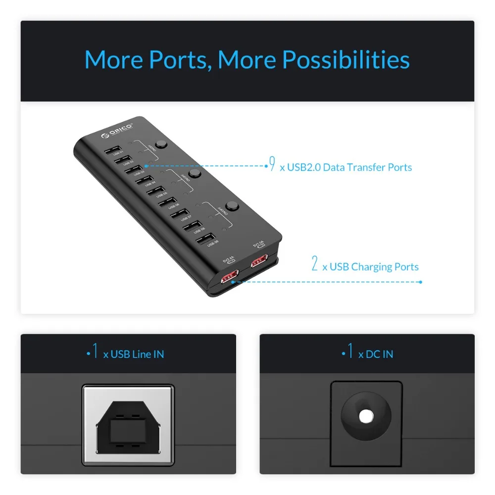 Высокоскоростной usb хаб ORICO разветвитель концентратора USB 2 0 с 9 портами