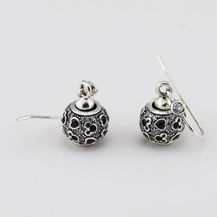 

925 Sterling Silver Jewelry Sparkling Mouse and Hearts Drop Earring Free Shipping