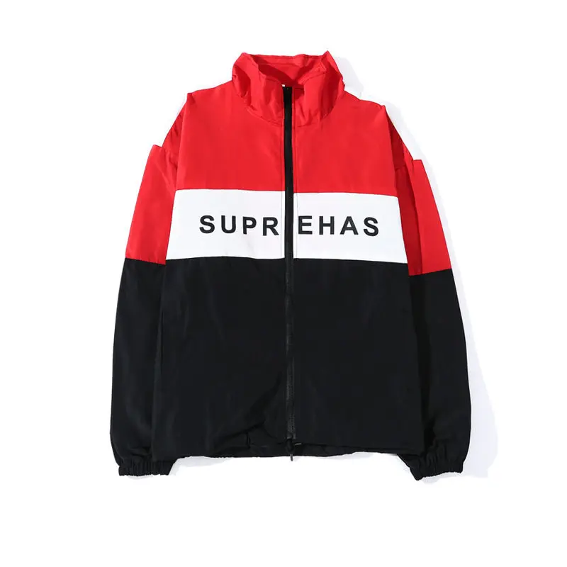 

Spring Autumn Men Casual Color Block Patchwork Thin Windbreaker Jacket Male Letter Print Streetwear Loose Windproof Jacket Coat