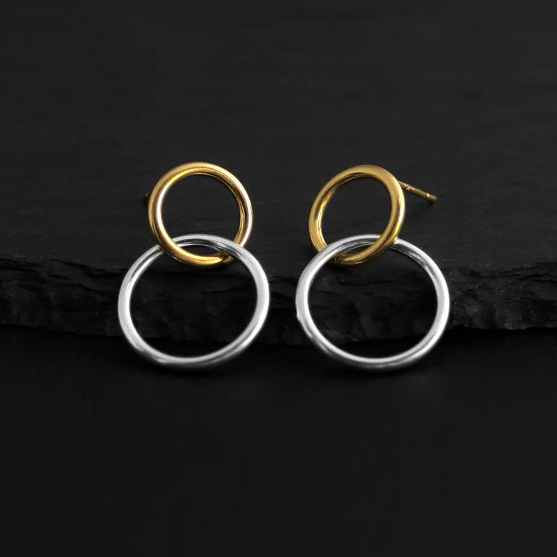 

Fashion 925 Sterling Silver Double Circle Earrings for Women Wedding Jewelry Brincos Pendientes
