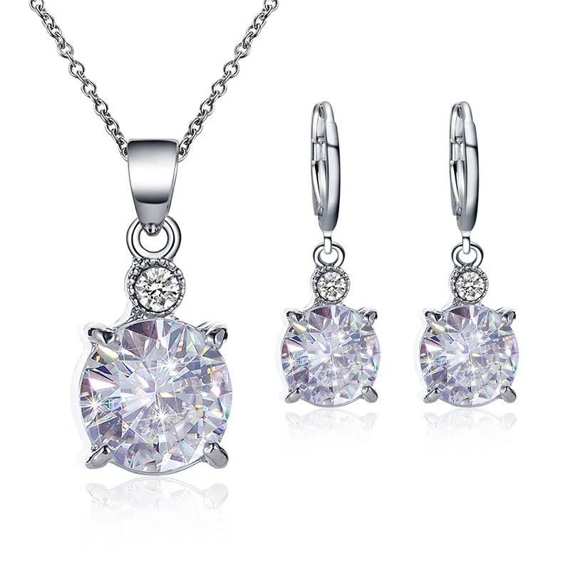 

Modyle Statement Crystal Bridal Jewelry Sets for Women Fashion Rhinestone Choker Necklace Earrings African 925 Silver Wedding