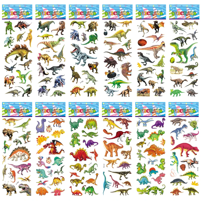 12 листов/Набор 3D наклейки с картинками динозавров для детей игрушки домашний Декор стены мультфильм мини-наклейка Скрапбукинг детский блокнот дневник этикетка