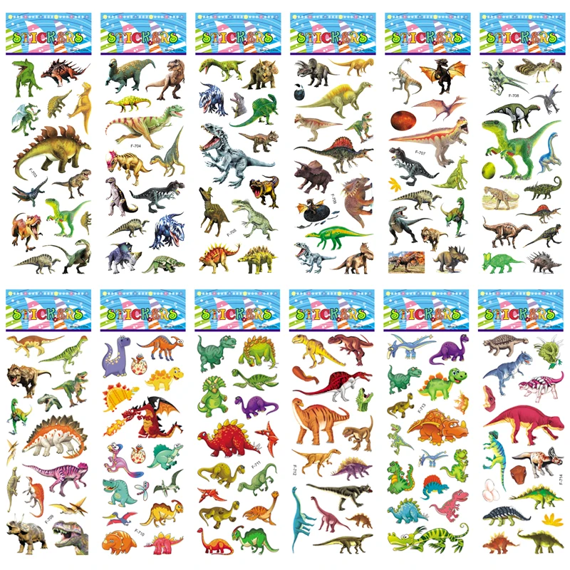 12 feuilles/ensemble autocollants 3D dinosaures pour enfants jouets décoration murale maison dessin animé mini autocollant scrapbooking enfants carnet journal étiquette