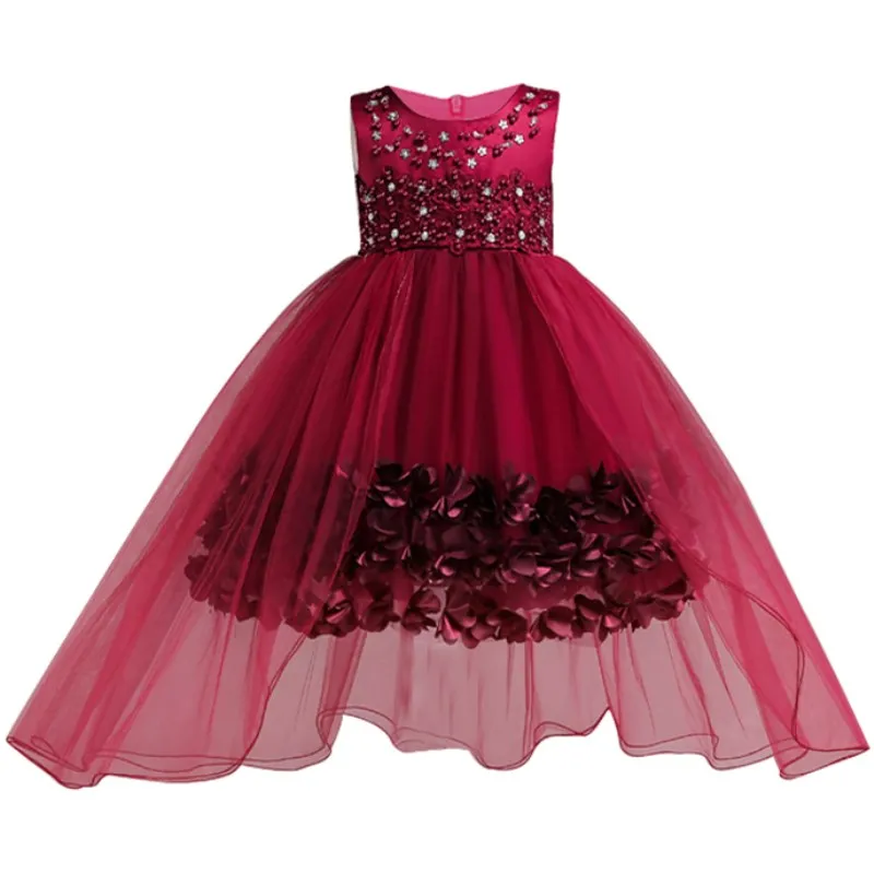 Платья высокого качества для девочек; одежда принцессы для дня рождения; фатиновое платье-пачка с лепестками; платье для свадьбы; бальное платье для маленьких девочек