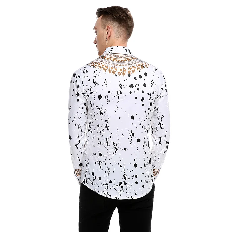 European Size Spring Autumn Mens Printed Floral Shirt Cotton Casual Long Sleeve Male Clothes Slim Comfortable