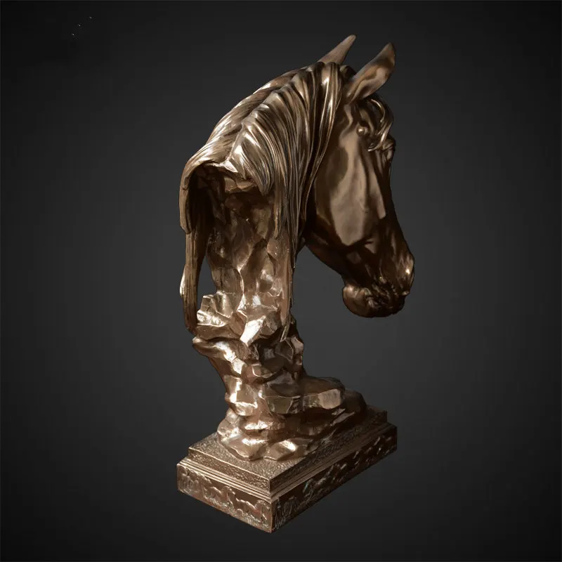 Имитация меди в европейском стиле скульптура в виде головы лошади счастливый статуетка с узором офисный Настольный для обучения украшения AG681