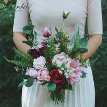 PEORCHID дизайнерские пионы бордовый розовый свадебный букет цветов для невесты искусственный зеленый эвкалипт Стиль Свадебный букет