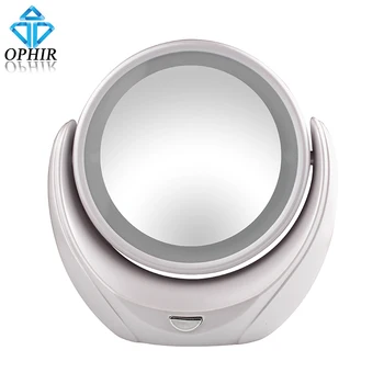 

OPHIR USB Rechargeable Super Thin Pro Makeup Cosmetic Mirror 2 Sides 5 Times Magnifier 360 Rotary with LED Ring Light_ KD178W