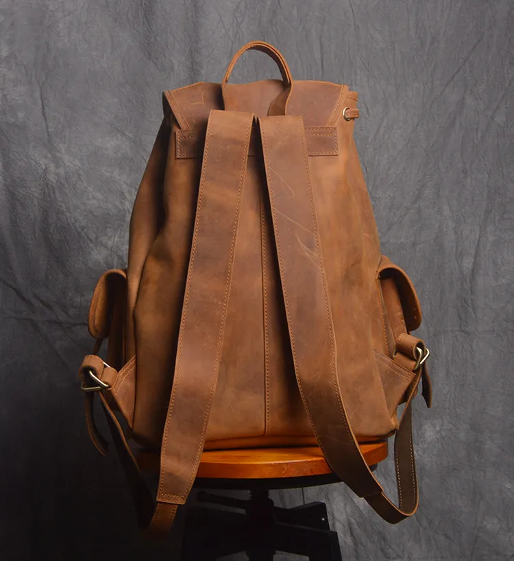 Back View of Woosir Women Men Genuine Leather Vintage Backpack