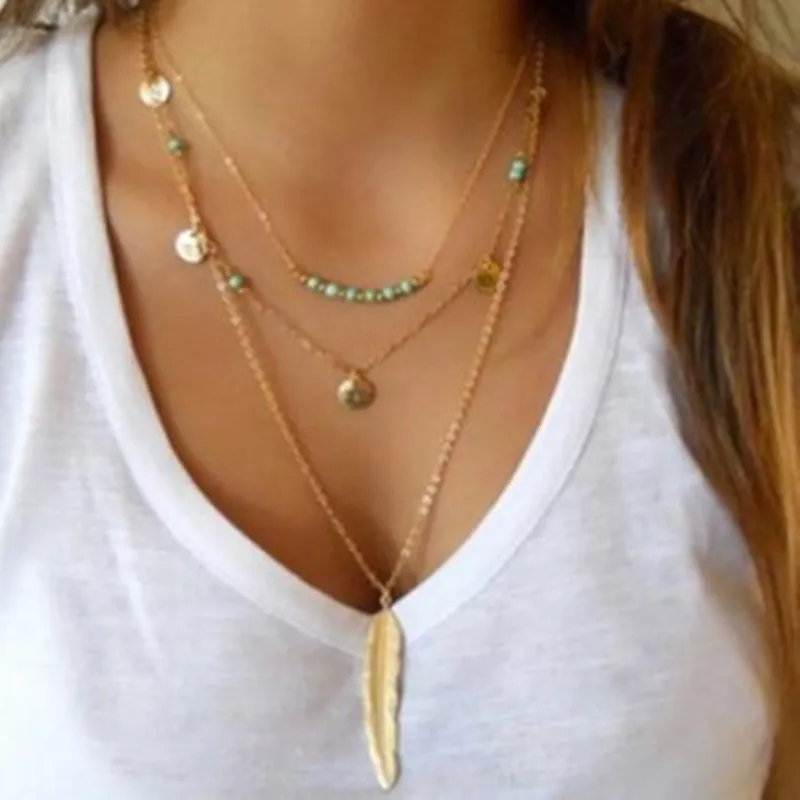 

2017 new European and American fashion jewelry simple multi-layer necklace sequined beads gift Ladies Choker Necklace