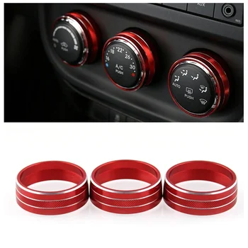 

3pcs for Jeep Wrangler 2008-14 Red Audio Air Conditioning Button Cover Decor Twist Switch Ring Trim Strip Car Interior Modeling