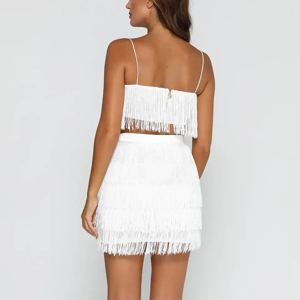 white tassel two piece set