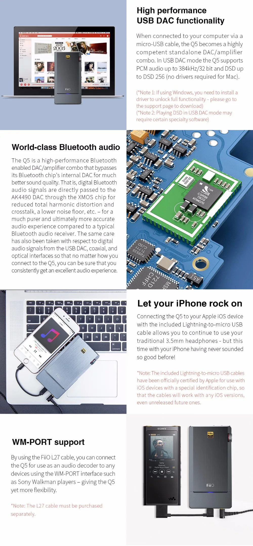 FIIO Q5 Bluetooth и dsd-способный Портативный HIFI усилитель DSD DAC чип высокого разрешения USB усилитель для наушников для Apple декодер MFi