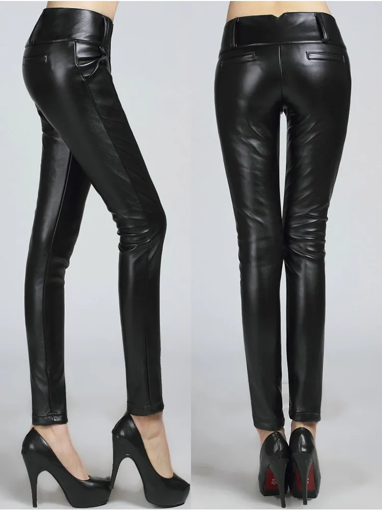 Новые модные женские повседневные брюки из искусственной кожи, узкие брюки с высокой талией, эластичные женские брюки, большие размеры, горячая S-5XL
