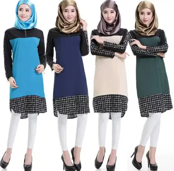 

4 Colors Fashion Muslim Arabic Woman Top Abaya Islamic Muslim Costume Lady Long Sleevs Loose Dress