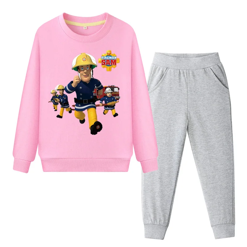 Костюм пожарного Сэма для мальчиков спортивные костюмы для девочек, пуловер с длинными рукавами, пальто+ штаны, комплекты одежды комплект детской одежды, WL088