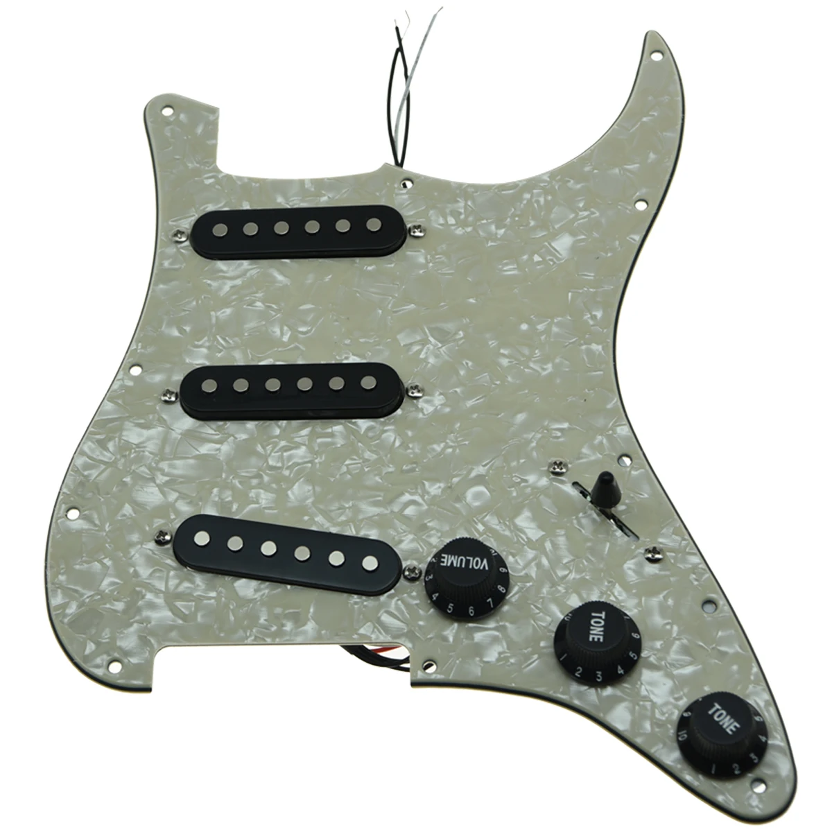 KAISH различные загруженные Strat SSS Pickguard Prewired ST Strat Pickguard с звукоснимателями подходит для крыла - Цвет: Aged Pearl-BK